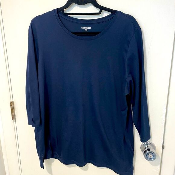 Lands end navy soft ladies long sleeve pullover shirt top sz LP - Picture 1 of 6
